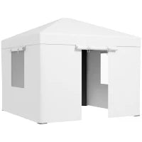 Copertura per Gazebo 3x3 m in PE Impermeabile con Porte a Cerniera e Finestre, Bianco