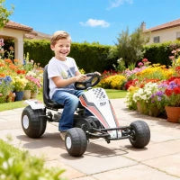 Go-Kart a Pedali Bianco per Bambini 3-6 Anni con Sedile Regolabile, Ruote in Plastica, Freno a Mano e Cambio