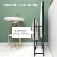 Portasciugamani da Terra a 2 Bracci Autoportante in Metallo, 66x20x110 cm, Nero
