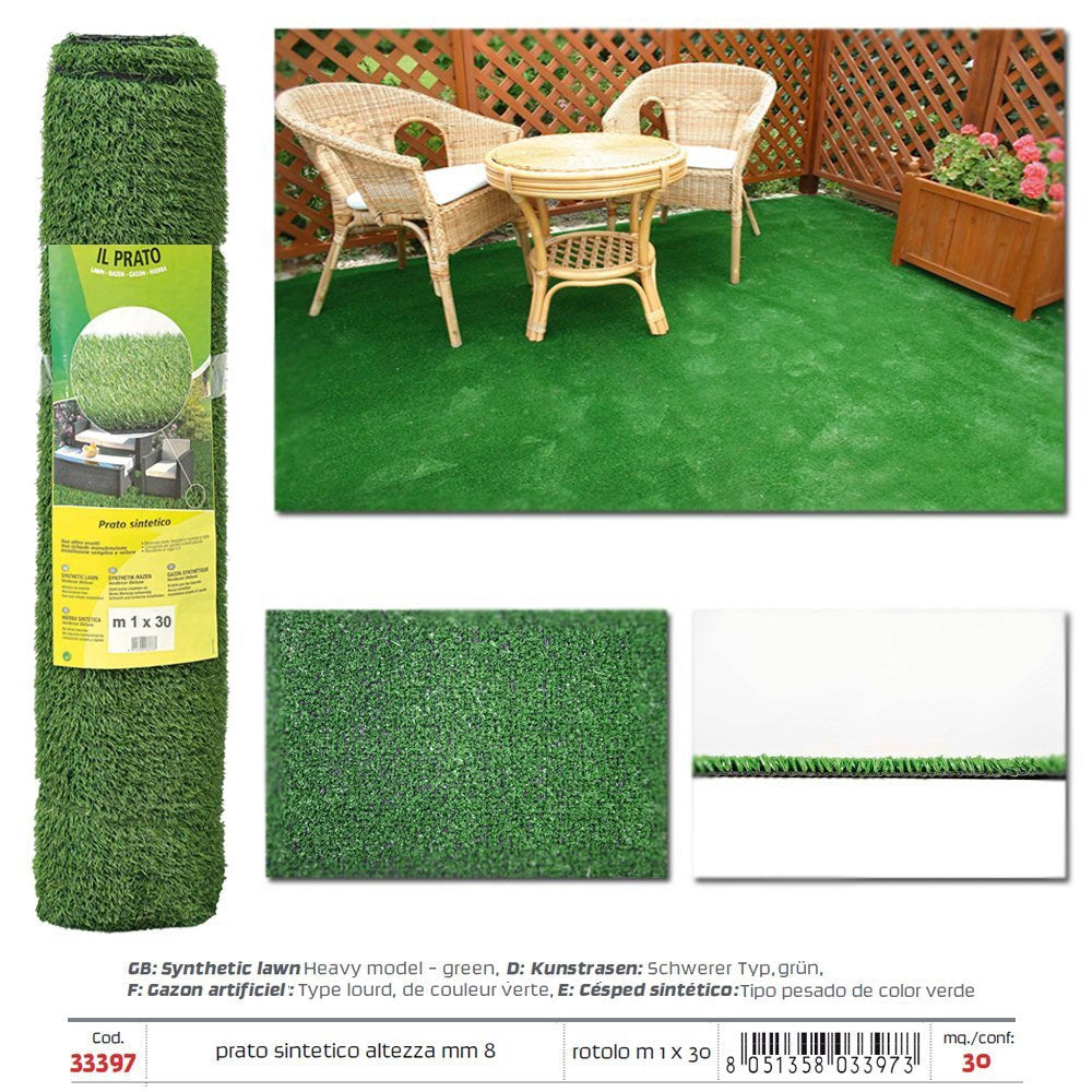 Erba prato sintetico compatto h 8 mm (1 rotolo: 30 mq)