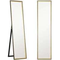 Specchio a Figura Intera con Supporto Posteriore e Cornice, in Legno e Vetro, 37x3x157 cm, Nero e Oro
