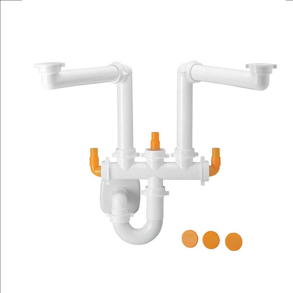 Sifone lira salvaspazio 2 vie attacco plastica bianco