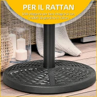 Base per Ombrellone da Giardino Rotonda Effetto Rattan Ø45cm Peso da 9.5kg, Nero