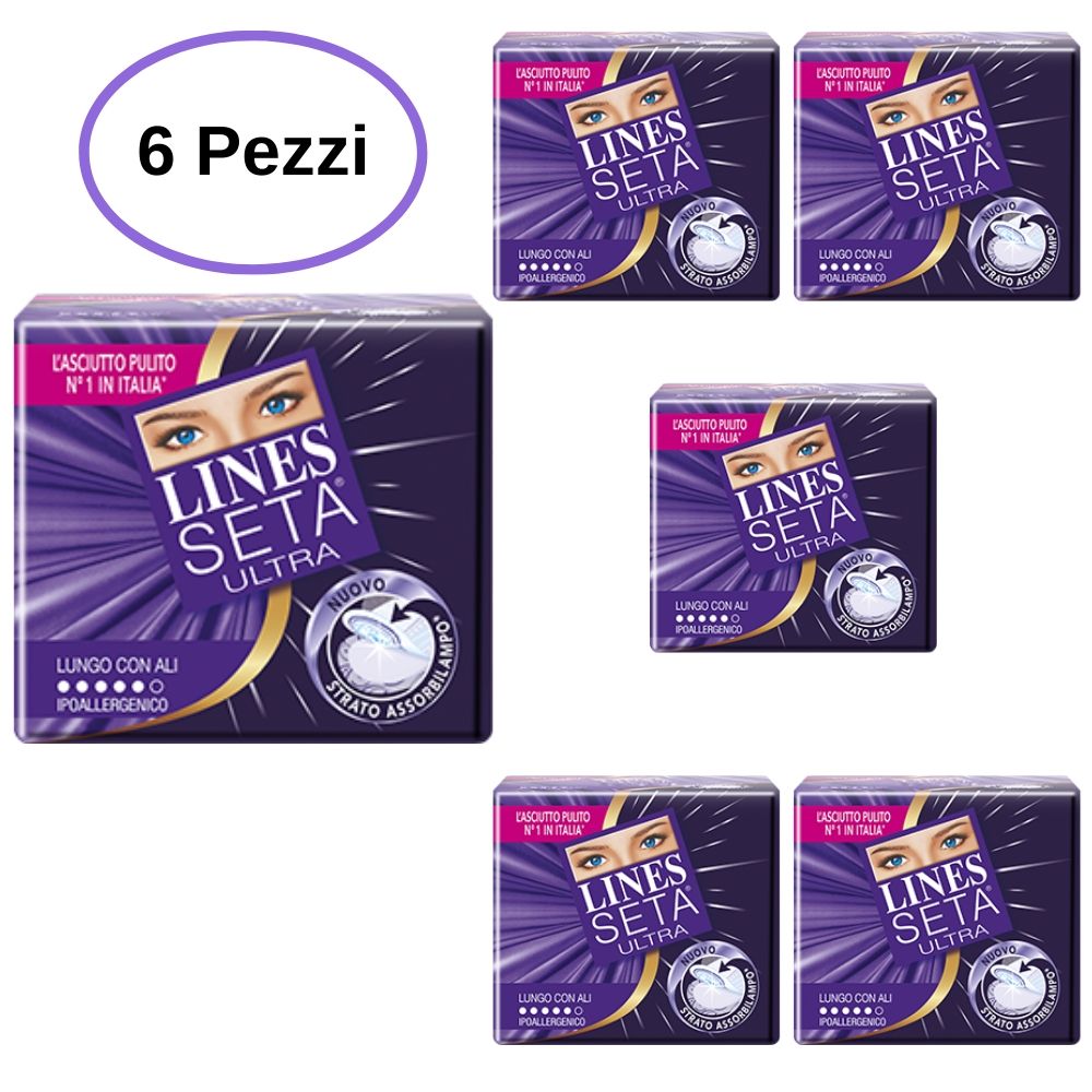 Assorbenti lines seta ultra lungo con ali flussi intensi confezione da 6 pezza da 11 assorbenti
