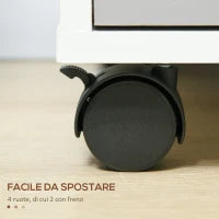 Schedario per Ufficio a 3 Cassetti con Chiavi di Sicurezza e 4 Ruote, in Legno, 40x40x63.5 cm, Bianco e Grigio