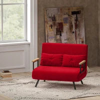 Divano Letto in Tessuto Effetto Velluto con Schienale Regolabile e 2 Cuscini, 102x73x81 cm, Rosso