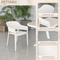 Set 4 Sedie da Giardino in Plastica Impilabili con Braccioli e Schienale Alto in PP, Bianco