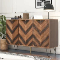 Credenza a 3 Ante con Spazio portaoggetti, color Legno Naturale