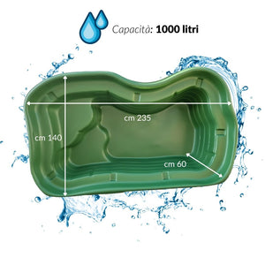 Laghetto da giardino maggiore polietilene verde interrare 235x140x60 litri 1000