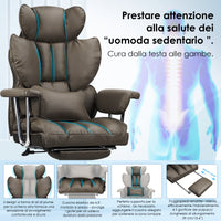 Sedia da Ufficio - RATTANTREE - Poltrona presidenziale - Sedia Girevole con Schienale Alto in Pelle, con Poggiatesta, Bracciolo e Poggiapiedi Retrattile - Marrone