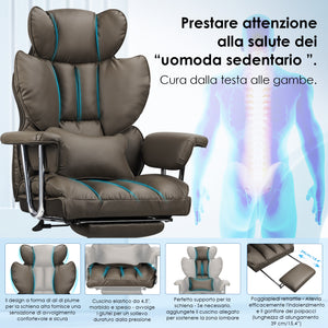 Sedia da Ufficio - RATTANTREE - Poltrona presidenziale - Sedia Girevole con Schienale Alto in Pelle, con Poggiatesta, Bracciolo e Poggiapiedi Retrattile - Marrone