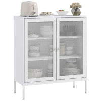 Buffet Mobile da Cucina a 3 Livelli con 2 Ante a Maglia con Ripiano Regolabile, 80 x 37 x 92 cm, Bianco