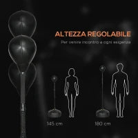 Punching Ball da Terra con Base Riempibile e Ventose, Altezza Regolabile da 145-180 cm, Nero