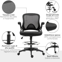 Sedia da Ufficio Traspirante ad Altezza Regolabile con Braccioli Ribaltabili, 64x60x106-126 cm, Nera