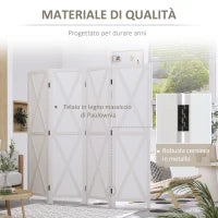 Paravento a 4 Ante per Interni, Divisorio in Legno per Camera e Ufficio, 182x170 cm, Bianco