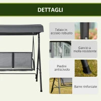 Dondolo a 2 Posti da Giardino con Tettuccio Regolabile, 140x118x162cm Grigio