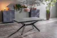 E-STYLO Tavolo allungabile con top  marmo grigio in ceramica e gambe in metallo nero opaco, 90cm X 160/240 cm H. 76cm.