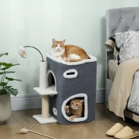 Tiragraffi per gatti, con piattaforma superiore, tana a 2 piani e pali in sisal, Grigio