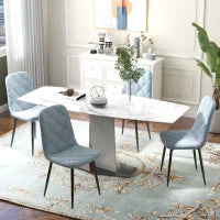 Set 4 Sedie per Cucina Imbottite, in Tessuto Effetto Velluto e Acciaio, 45x54x87 cm, Azzurro