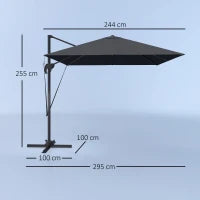 Ombrellone da Giardino 2.5x2.5 m a Braccio, Girevole a 360° con Manovella e Base a Croce, Grigio Scuro