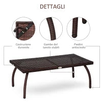 Tavolino in Rattan Sintetico, Tavolino da Esterno Piccolo, per Giardino, Terrazzo Impermeabile Marrone 90x50x35cm