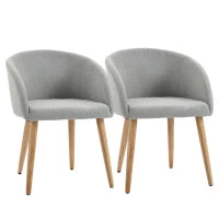 Set di 2 sedie da sala da pranzo sedia da cucina Design scandinavo - Gambe affusolate in legno di gomma - Seduta Schienale braccioli ergonomici Aspetto Lino Grigio