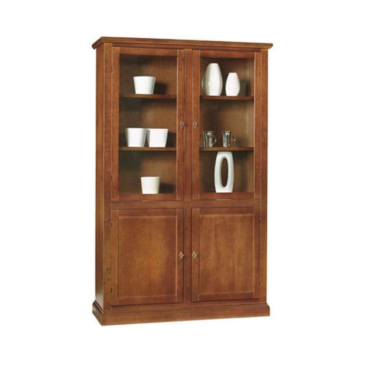Vetrina colore noce con 2 ante vetro 2 ante legno in stile classico in legno e mdf con rifinitura in noce lucido 120x41x187 H