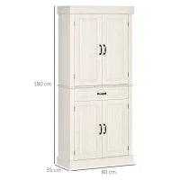 Credenza Cucina con 2 Armadietti e Cassetto in Stile Coloniale, 80x35x180cm Bianco