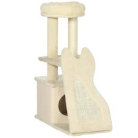 Albero Tiragraffi per Gatti con Tappetino e Pali in Sisal, Casetta Sfoderabile e Lettino, 60x30x83cm, Beige