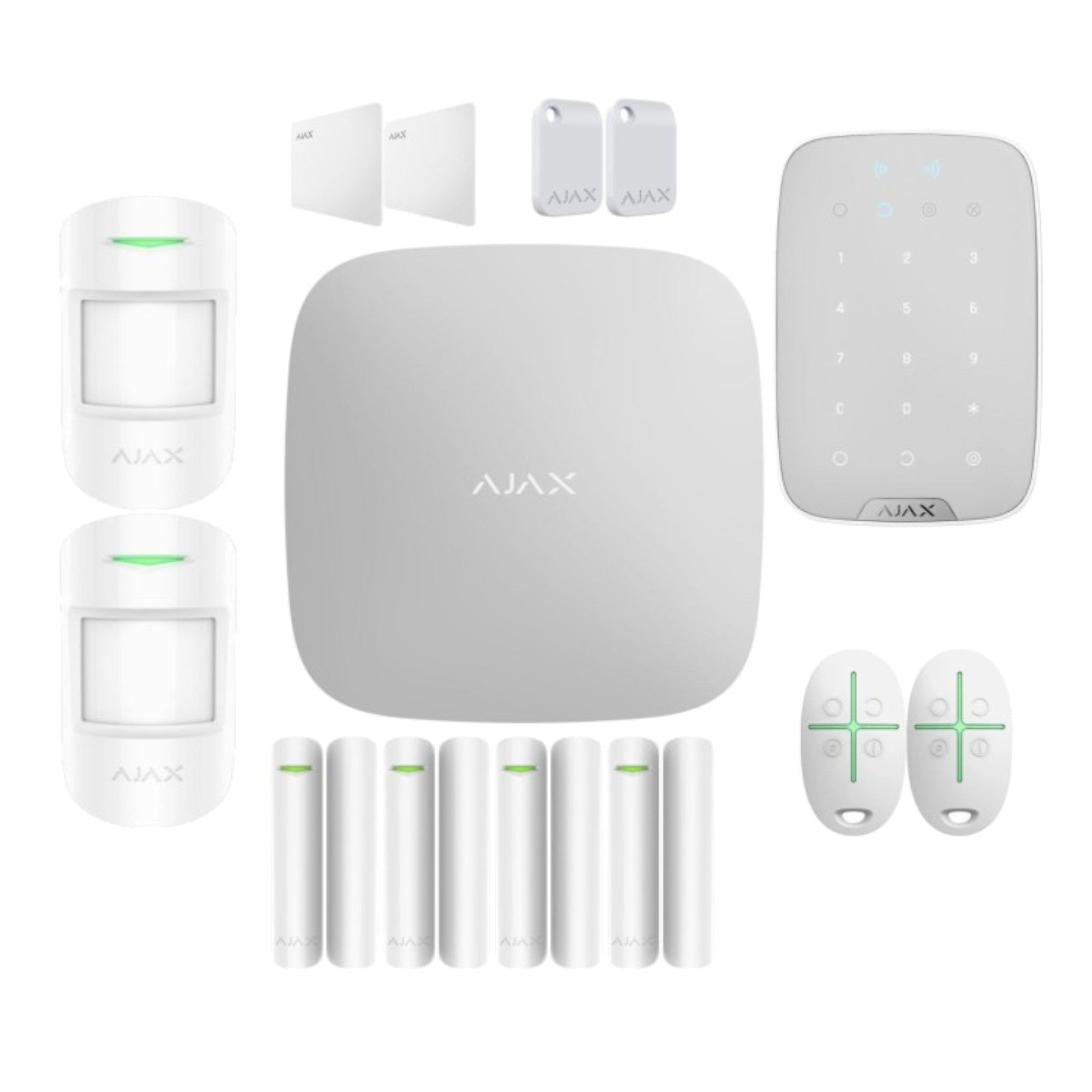 AJAX Kit 14 Pezzi Hub 2 Plus Motion Door protect Spacecontrol Pass Tag Keypad