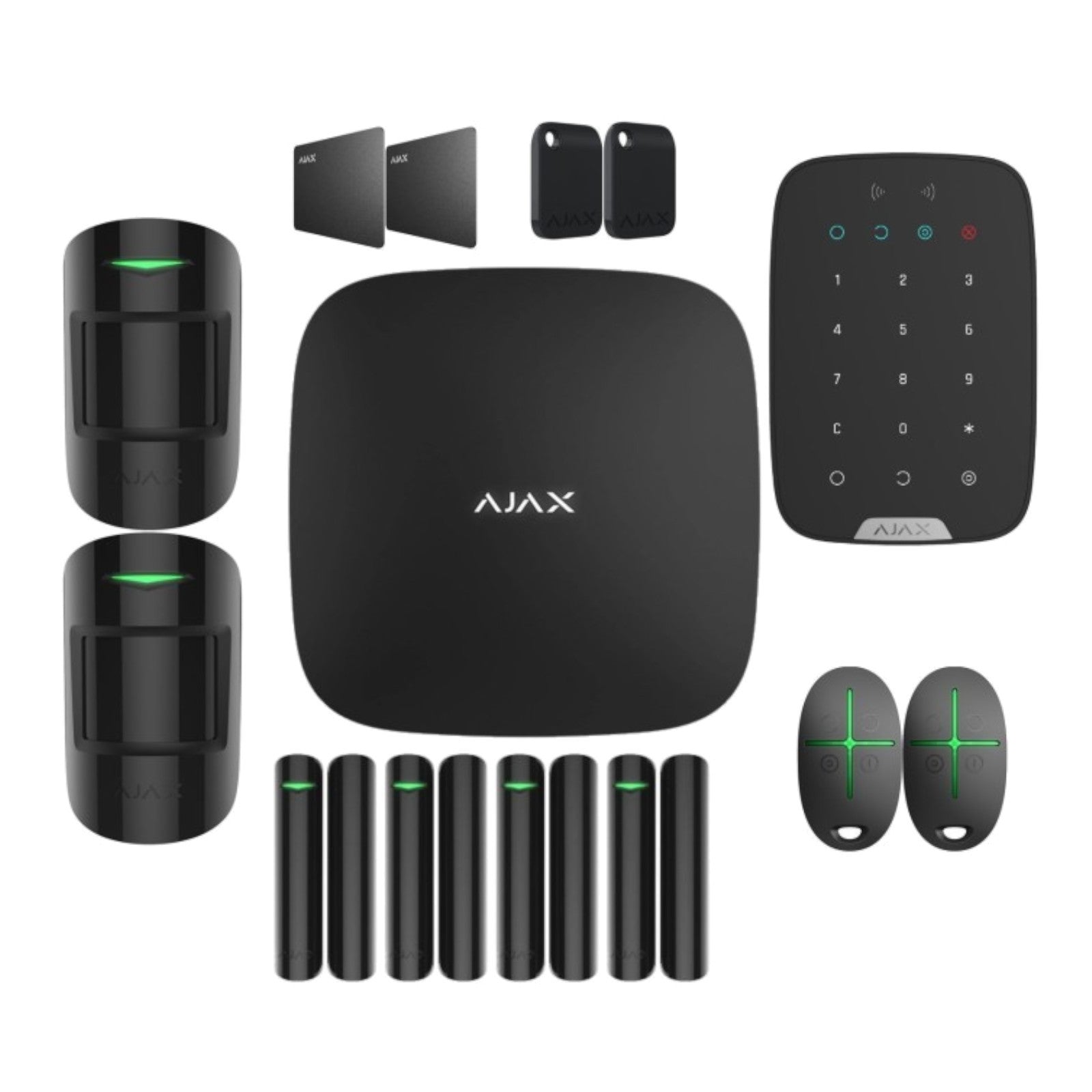 AJAX Kit 14 Pezzi Hub 2 Plus Motion Door protect Spacecontrol Pass Tag Keypad