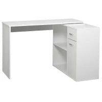 Scrivania angolare girevole 180°, con libreria, cassetto e armadietto, 117x82x74cm, Bianco