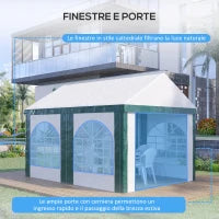 Tendone da Giardino 4x3m per 12 Persone con Doppio Ingresso, Bianco e Verde