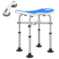 Sgabello da Doccia Regolabile in Altezza con Maniglione, Seduta Imbottita a U e Piedini Antiscivolo, Blu