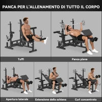 Panca da Palestra Regolabile con Supporto per Bilanciere, in Acciaio e PU, 210x110x103-123 cm, Nero
