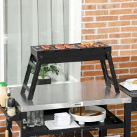Barbecue a Carbonella Portatile con Gambe Pieghevoli e Vassoio Estraibile, 74x20x38cm, Nero