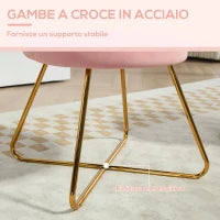 Sedia Moderna Ergonomica con Schienale a Petalo Vellutato Rosa e Gambe Incrociate Oro, 69x64x80 cm