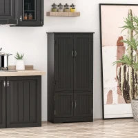 Credenza Buffet da Cucina Contemporanea con 2 Armadi e 3 Ripiani, in MDF e Pannelli di Particelle, Nero