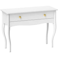 Tavolo Toeletta e Consolle da Ingresso con Ampio Cassetto in Legno, 100x40x74 cm, Bianco