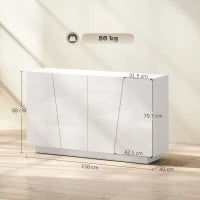 Mobiletto Multiuso in Truciolato Bianco a 5 Livelli con Ripiano Regolabile su 3 Livelli, 150x40x88 cm