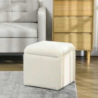 Pouf Contenitore Imbottito in Tessuto Teddy Morbido per Salotto e Camera, 39x39x39cm, Crema