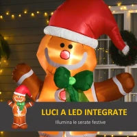 Omino Pan di Zenzero Gonfiabile 183cm, Luci LED Integrate, Decorazione Natalizia da Esterno