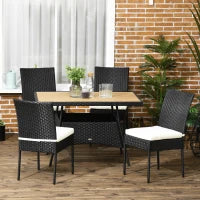 Set da Giardino con Tavolo e 4 Sedie da Esterno in Acciaio e Rattan PE, Nero