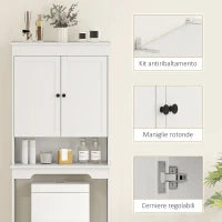 Mobile sopra WC con 3 Mensole Chiuse e Ripiano Aperto, in Legno, 65x22x161 cm, Bianco