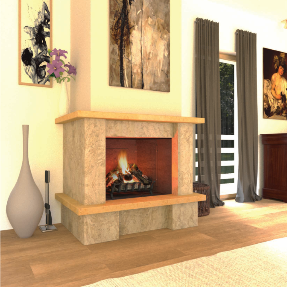 Camino madrid rivestimento pietra marmo focolare refrattario aperto m100 a muro