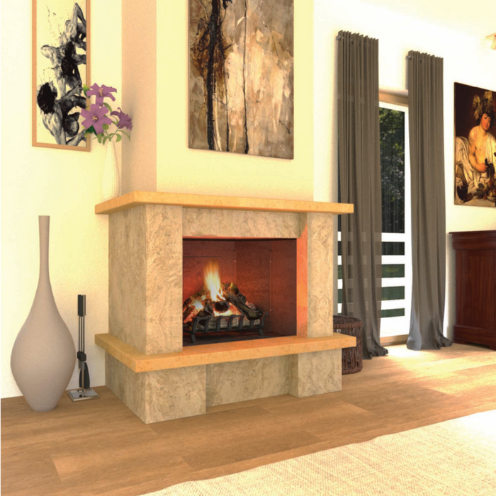 Camino madrid rivestimento pietra marmo focolare refrattario aperto m100 a muro