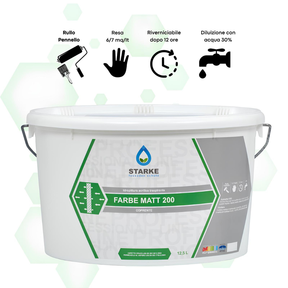 Farbe matt 200 pittura acrilica coprente traspirante bassa lavabilità interni *** formato 12.5 lt, confezione 1