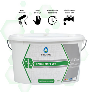 Farbe matt 200 pittura acrilica coprente traspirante bassa lavabilità interni *** formato 12.5 lt, confezione 1