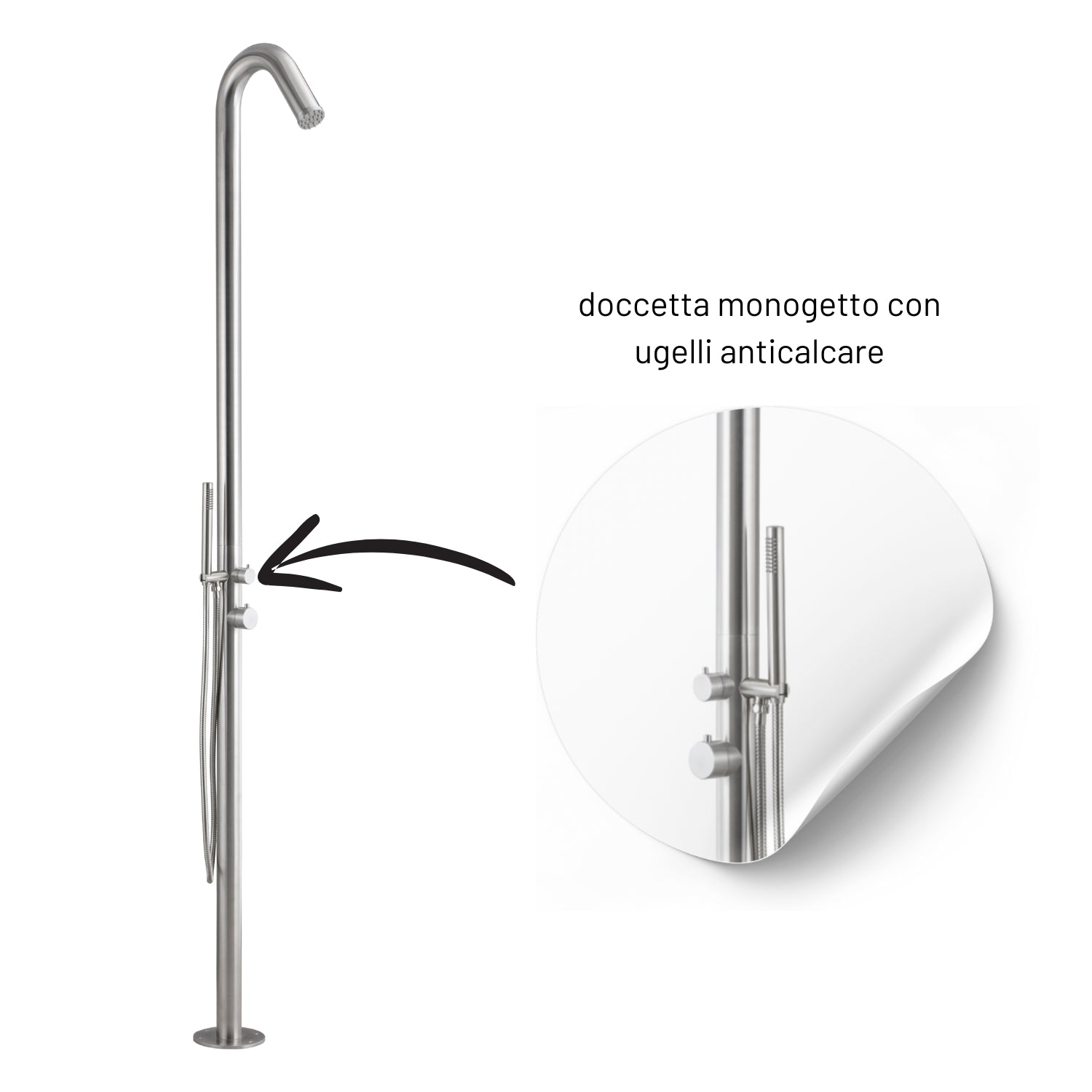 Colonna doccia da esterno leccio a pavimento inox spazzolato acqua calda fredda *** finitura- spazzolato, confezione 1