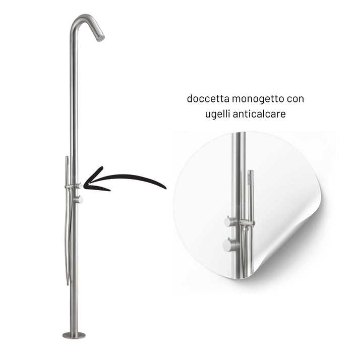 Colonna doccia da esterno leccio a pavimento inox spazzolato acqua calda fredda *** finitura- spazzolato, confezione 1